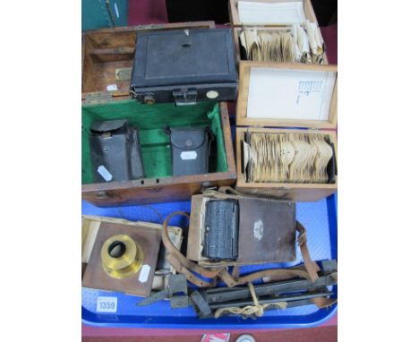 Broadhurst Clarkson box, plates, photograph negatives, Ensign camera etc:- One Tray