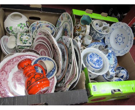 Mason's and Ashworth Pottery, various patterns and a collection of Delft pottery:- Two Boxes