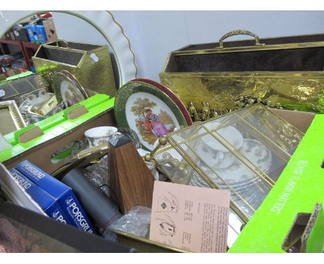 Staffordshire Tea Service, glass bowl, circular wall mirror, brass magazine rack, metronome:- One Box