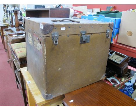 An Early XX Century Travelling Trunk "D.H. Evans &amp; Co, Oxford St. London", with leather handle and corners, 52 x 45cm.