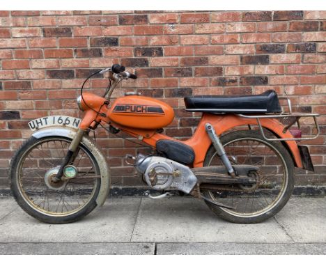 An Original 1974 Vintage PUCH MV50 Moped, 50cc, V5 and Key not present. 9,018 Miles shown on odometer. The tax disc (still mo