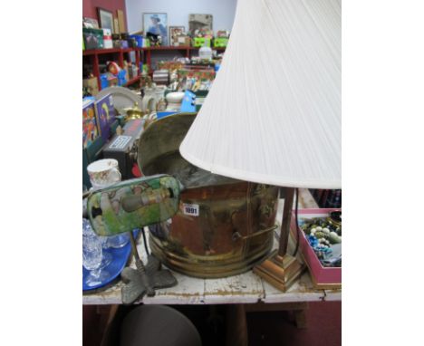 Tiffany Style Desk Lamp, table lamp, brass coal helmet.