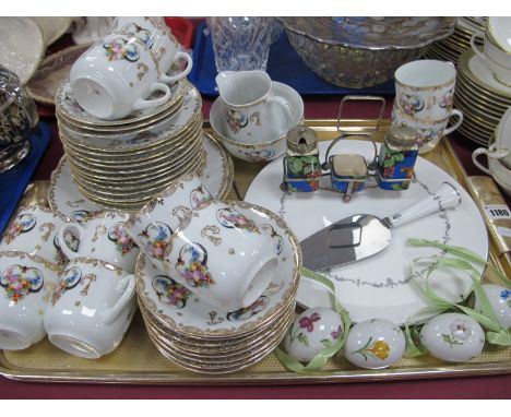 Four Royal Copenhagen Porcelain Easter Eggs, Royal Worcester cake plate and slice, Continental tea service:- One Tray