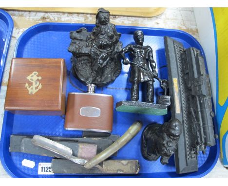 Colver Row Model Train, similar figures, razors, compass, etc:- One Tray
