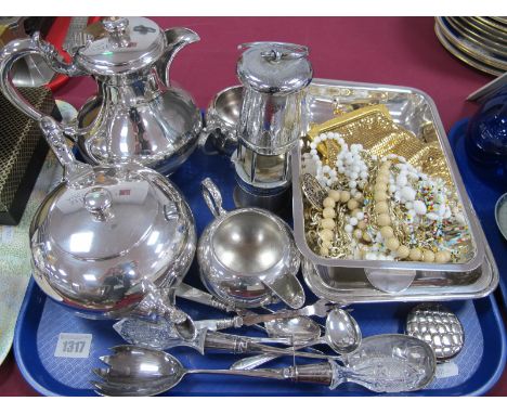 Walker &amp; Hall Plated Four Piece Tea Service, plated tureen, salad servers, Wolf miners safety lamp:- One Tray