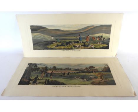 A folio of prints to include a set of six 20th century restrike engravings of hunting scenes after W.J.Shayer, numerous print