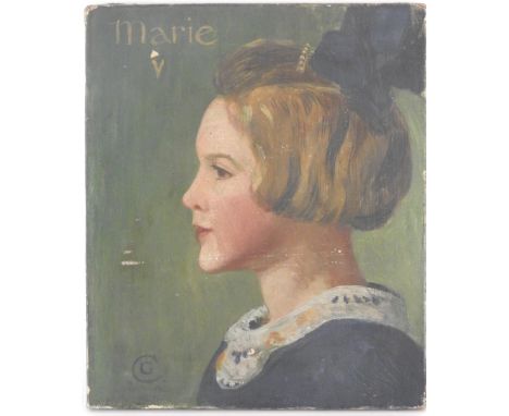 George Charlton (1899-1979)Portrait of a young girl, head and shoulders, in profile,signed with monogram lower right and insc