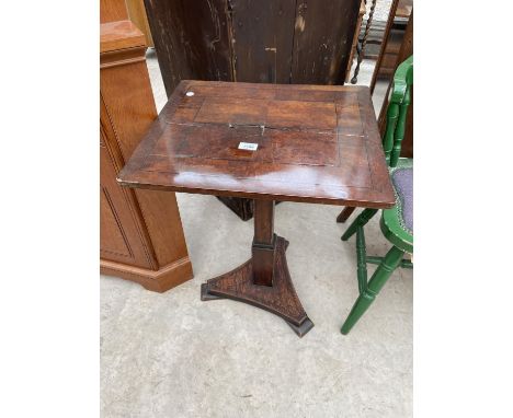 A REGENCY MAHOGANY OCCASIONAL TABLE ON PINE BASE AND COLUMN, 20X17" 