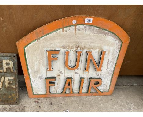 A VINTAGE WOODEN 'FUN FAIR' SIGN 