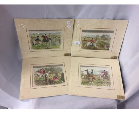 A COLLECTION OF FOUR MOUNTED PRINTS OF HUNTING SCENES 