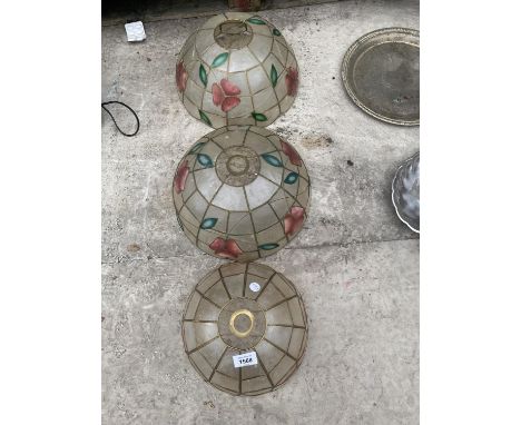 THREE DOMED GLASS LAMP SHADES 