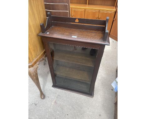 AN EARLY 20TH CENTURY OAK GLAZED WALL CABINET, 24" WIDE 