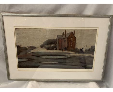 A LAURENCE STEPHEN LOWRY R.A (1887-1976) 'THE LONELY HOUSE' SIGNED IN PENCIL WITH MAGNUS PRINTS BLIND STAMP, 29CM X 51CM, VER