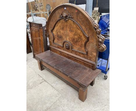 A VICTORIAN WALNUT 4' 6" BEDHEAD CONVERTED TO A BENCH SEAT 