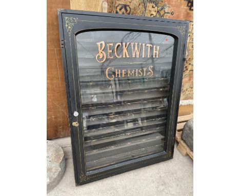 A VINTAGE BECKWITH CHEMIST'S CABINET, KEYS HELD IN THE OFFICE 