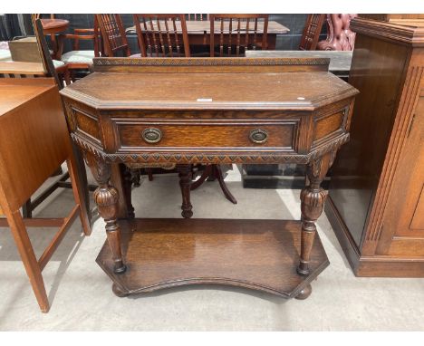 AN EARLY 20TH CENTURY OAK JACOBEAN STYLE CONSOLE TABLE, 36" WIDE 