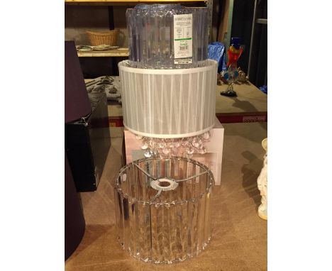 THREE LAMP SHADES TO INCLUDE A VOILE RIBBON EXAMPLE WITH INNER JEWELS 