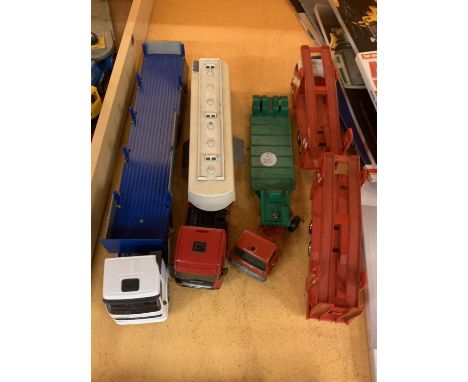THREE CORGI WAGONS WITH TRAILERS TO INCLUDE A TRANSPORTER, A DEA AND A CAR TRANSPORTER 