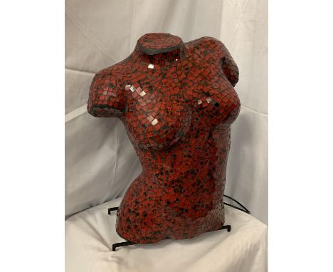 A RED MOSAIC FEMALE BUST LAMP H:56CM 