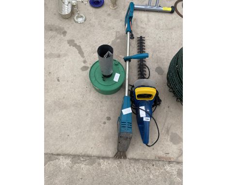 AN ASSORTMENT OF ITEMS TO INCLUDE A HEDGE TRIMMER AND A PARAFIN LAMP ETC 