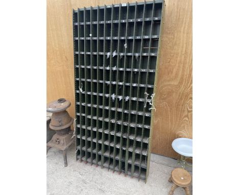 A VINTAGE 144 SECTION PIGEON HOLE RACK (H:180CM W:93CM) 
