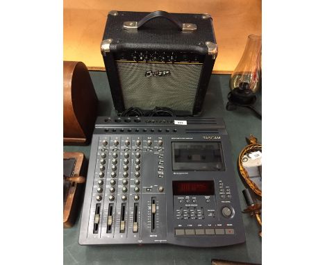 TASCAM  RECORDING EQUIPMENT AND MICROPHONE WITH CRUISER SPEAKER 
