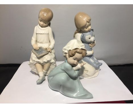 THREE ITEMS OF NAO TO INCLUDE GIRLS WITH A BOTTLE, TEDDY AND A BLACKBOARD 