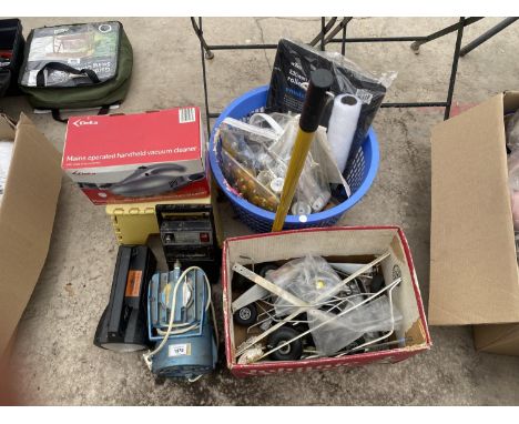 AN ASSORTMENT OF ITEMS TO INCLUDE A CAR VAC, TAPE RECORDER AND TORCHES ETC 