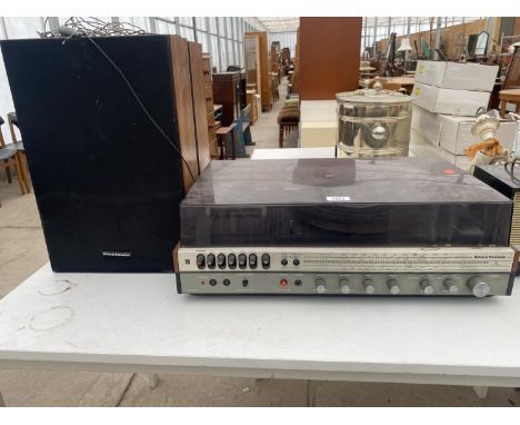 A NATIONAL PANASONIC RECORD TURNTABLE AND TAPE RECORDER AND A PAIR OF SPEAKERS 