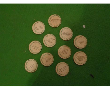 A SELECTION OF VINTAGE COASTERS WITH QUOTES ON 