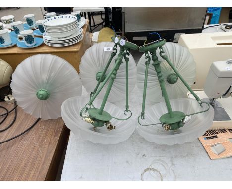 A GROUP OF FIVE GLASS DOMED METAL LIGHT FITTINGS 
