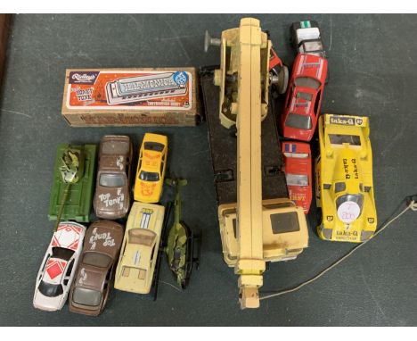 VARIOUS ITEMS TO INCLUDE A HARMONICA, DIESCAST CARS, CRANE ETC 