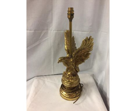 A BRASS TABLE LAMP BASE WITH EAGLE 52CM HIGH 