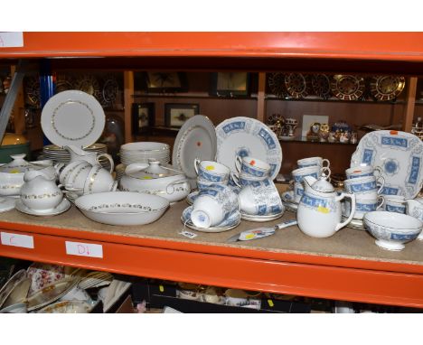 A COLLECTION OF DINNERWARE, to include Coalport 'Revelry', two cake plates, cake slice, eight biscuit plates, (one heavily gr