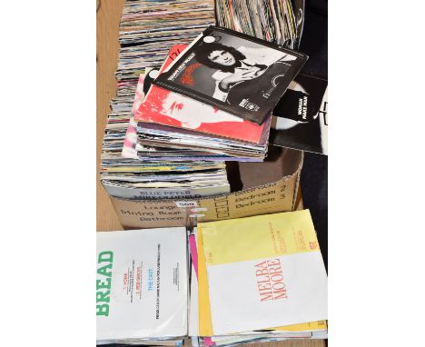 ONE BOX OF SINGLE 45RPM VINYL RECORDS IN PICTURE SLEEVES, approximately three hundred records, mostly 1980's, artists include