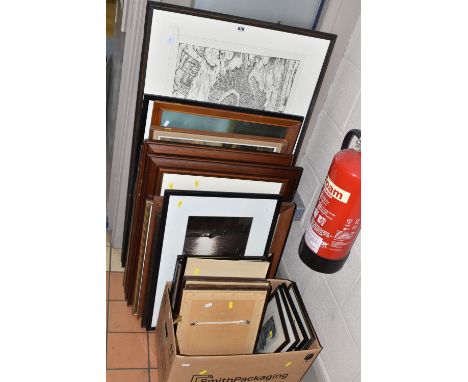 A QUANTITY OF PICTURES AND PRINTS ETC, to include 19th century topographical prints, a signed Frank Willis etching of a cotta
