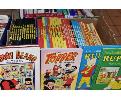 TWO BOXES OF BOOKS, approximately seventy titles in hardback and paperback formats, to include Beezer, Dandy, Topper and othe