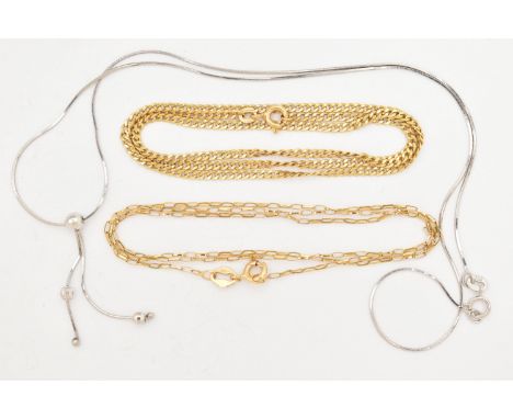THREE CHAINS, to include a 9ct white gold tassel pendant with snake chain, fitted with a spring clasp, hallmarked 9ct London,