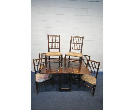 A GEORGIAN ELM GATE LEG TABLE, raised on tapered supports, united by stretchers, open width 137cm x closed width 49cm x depth