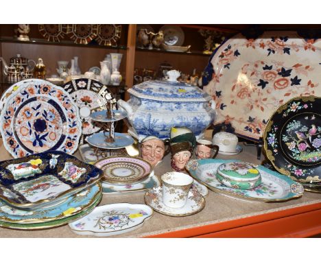 A COLLECTION OF 19TH AND 20TH CENTURY CERAMICS, to include, a large Imari impressed Brownfield &amp; Sons marked meat platter