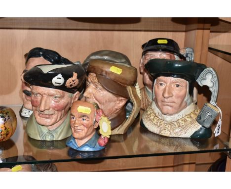 A GROUP OF SEVEN ROYAL DOULTON CHARACTER JUGS comprising Sir Thomas More D6792, Monty D6202 (marked second quality), 'Arry (p