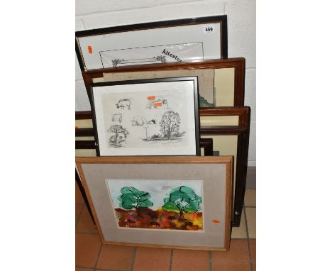 JOAN ZUCKERMAN (1918-2000) A MONOPRINT DEPICTING ANIMALS IN A LANDSCAPE, initialled and dated (19)90 bottom right, approximat