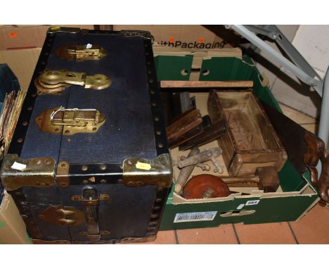 ONE BOX AND LOOSE VINTAGE TRADE TOOLS AND MISCELLANEOUS, to include a wooden brick mould marked DBF, vintage I &amp; D Smallw