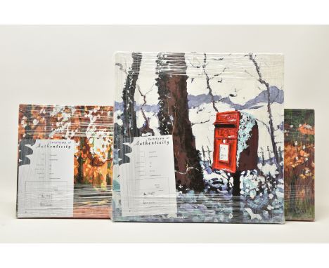 TIMMY MALLETT (BRITISH CONTEMPORARY) TWO SIGNED LIMITED EDITION PRINTS ON CANVAS, 'Woodland Walk' depicting an autumn landsca
