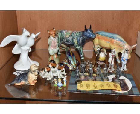 A COLLECTION OF CERAMIC AND OTHER FIGURES, to include a Royal Worcester figure of a Dandie Dinmont terrier, model no 2943, he