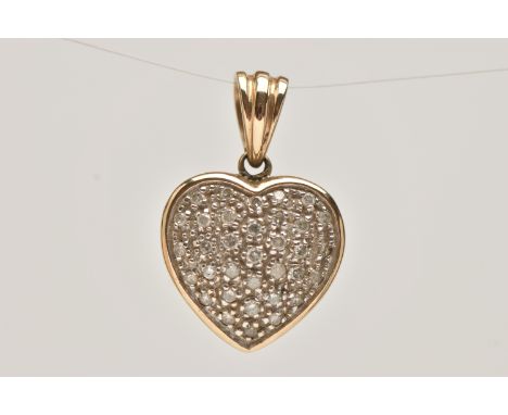 A 9CT GOLD DIAMOND SET PENDANT, of a heart from pave set with small round brilliant cut diamonds, in a yellow gold mount, fit