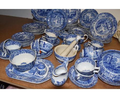 A GROUP OF COPELAND SPODE 'ITALIAN' DINNERWARE comprising eleven tea cups, fifteen saucers, a teapot, a milk jug, a slop bowl