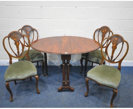 A VICTORIAN MAHOGANY OVAL SUTHERLAND TABLE, raised on cylindrical tapered legs, united by stretchers, open width 120cm x clos