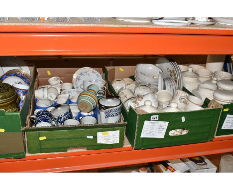 FOUR BOXES OF MIXED CERAMICS, to include a selection of tea ware and storage jars 'Harvest' design St Michael, including a Ho