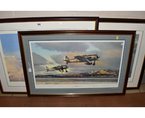 SIGNED MILITARY AVIATION PRINTS BY ROBERT TAYLOR AND MARK POSTLETHWAITE, comprising 'Gathering Storm', depicting a flight of 